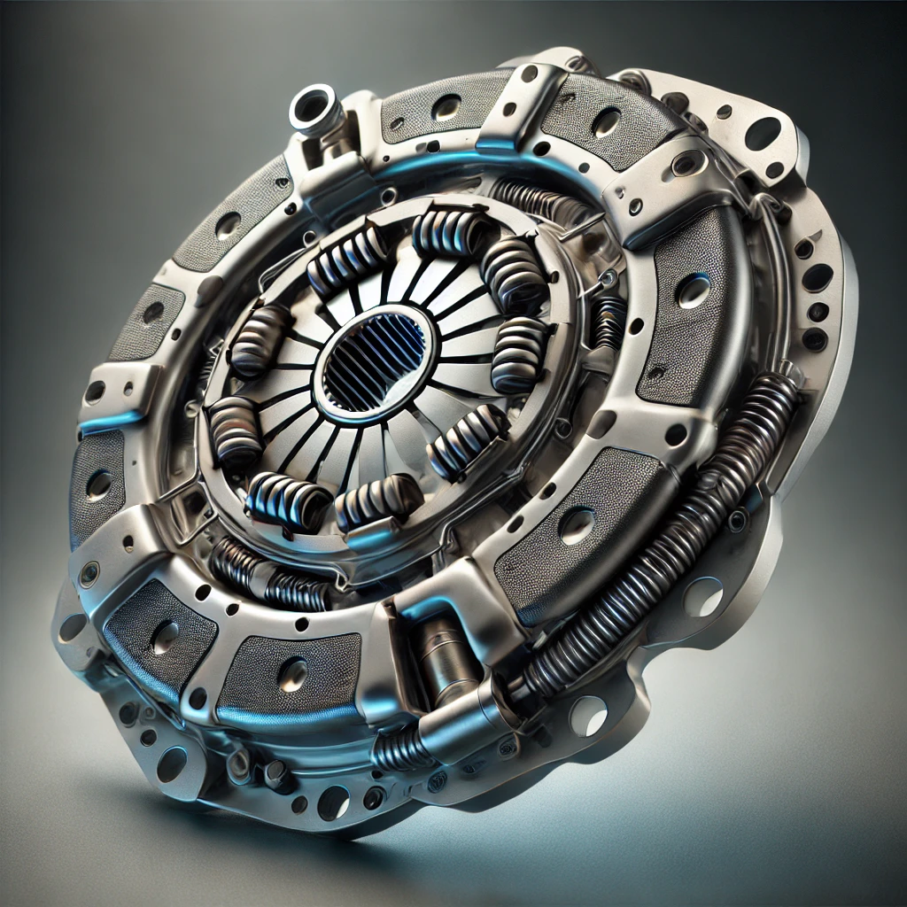 DALL·E 2025-01-16 18.14.59 - A detailed and realistic depiction of a clutch pressure plate for an automotive transmission, highlighting its key features such as the metallic const